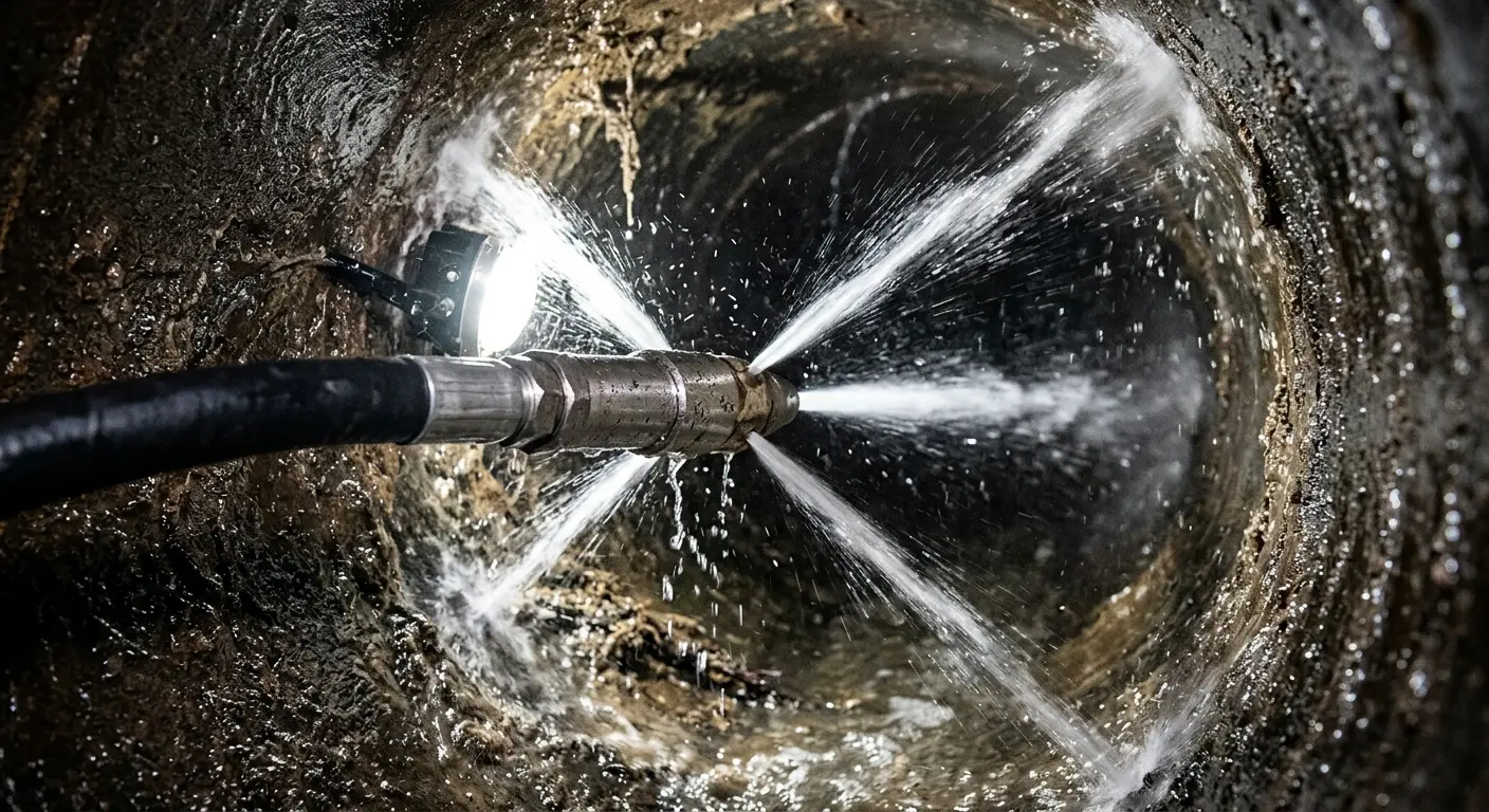 High-pressure hydro jetting nozzle cleaning sewer pipe for Storm Drain Cleaning in Atchison